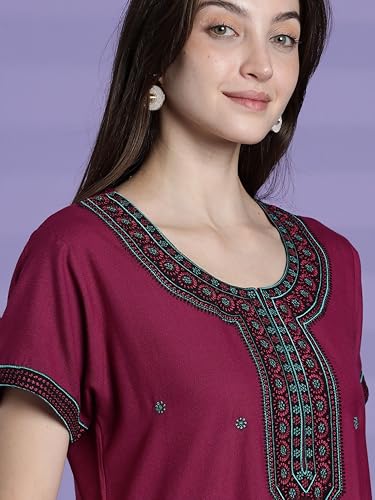 Image of 9shines Label Stylish Alpine Nighty Maxi for Women | Full Length Trendy Nightgown | Premium Nightdress | Nightwear | Heavy Embroidery Nighty with Pockets(2891)