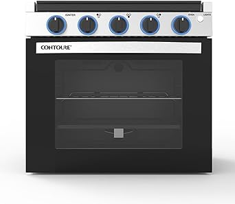 RV 3-Burner Drop-In Gas Range 21" | Black with Stainless Steel Accents | Stylish LED Knobs | Easy-Clean Oven | Propane-Powered | CSA Certified | GR-21BTC