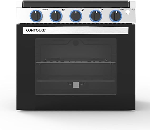RV 3-Burner Drop-In Gas Range 21" | Black with Stainless Steel Accents | Stylish LED Knobs | Easy-Clean Oven | Propane-Powered | CSA Certified | GR-21BTC