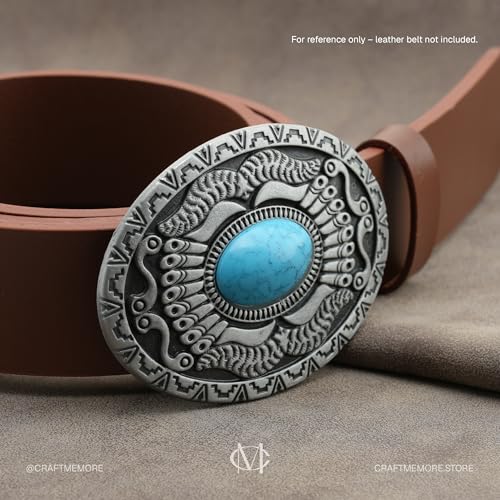 Hebilla de cinturón occidental con turquesa tribal de 1.5 pulgadas para vaqueros 6