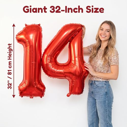 Image of YPSelected 32 Inch Large Foil Helium Number Balloon Birthday Wedding Party 0-9 (Red, 4)