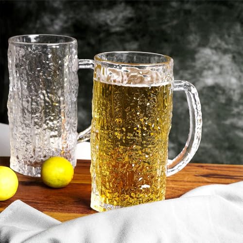 Image of WRINGO High Grade Beer Mugs Set of 2, 550ML Glass Mug with Handle, Large Big Heavy Mugs for Freezer, Multipurpose Mugs, Dishwasher & Microwave Safe (BR-07)