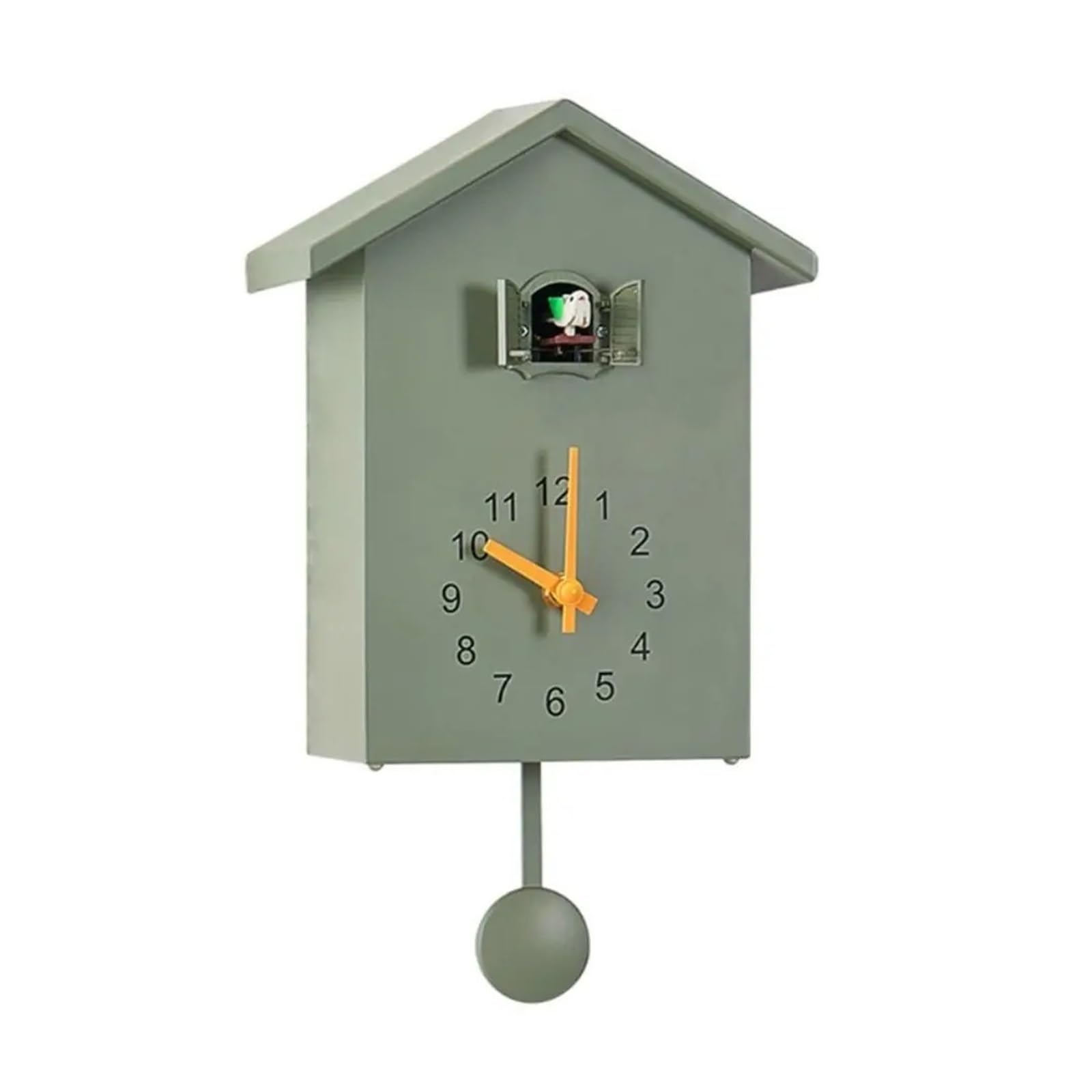 GOXQIT With Clock Pendulum Cuckoo Wall House Shape Bird Battery Powered Art Garden For Living Room(Green)