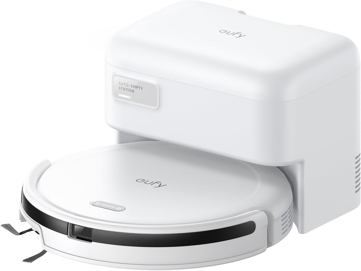 eufy Robot Vacuum C10 with Self Empty Station, 2.85-Inch Ultra-Slim Body, Up to 60 Days of Hands Free Cleaning, Carpet Cleaning, Edge Expansion Brush, Point Laser and Multi-infrared Navigation White