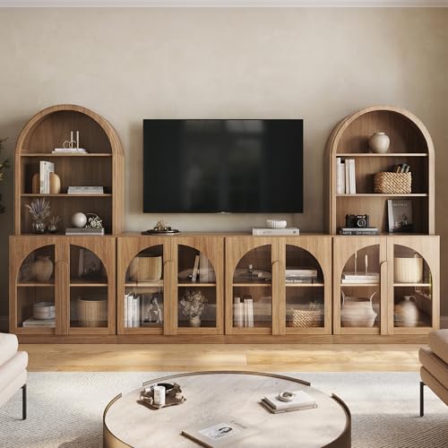 Image of BELLEZE Bijou 126 inch Wall Unit 6-Piece Modular TV Stand - Camel