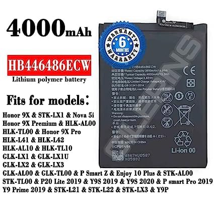 Image of Original HB446486ECW battrey for Honor 9X Battery /9X PRO Battery /View 20 Battery /Y9 Prime Battery / Y9S Battery / P20 PRO Battery with 6 Month Warranty**** (S0049)