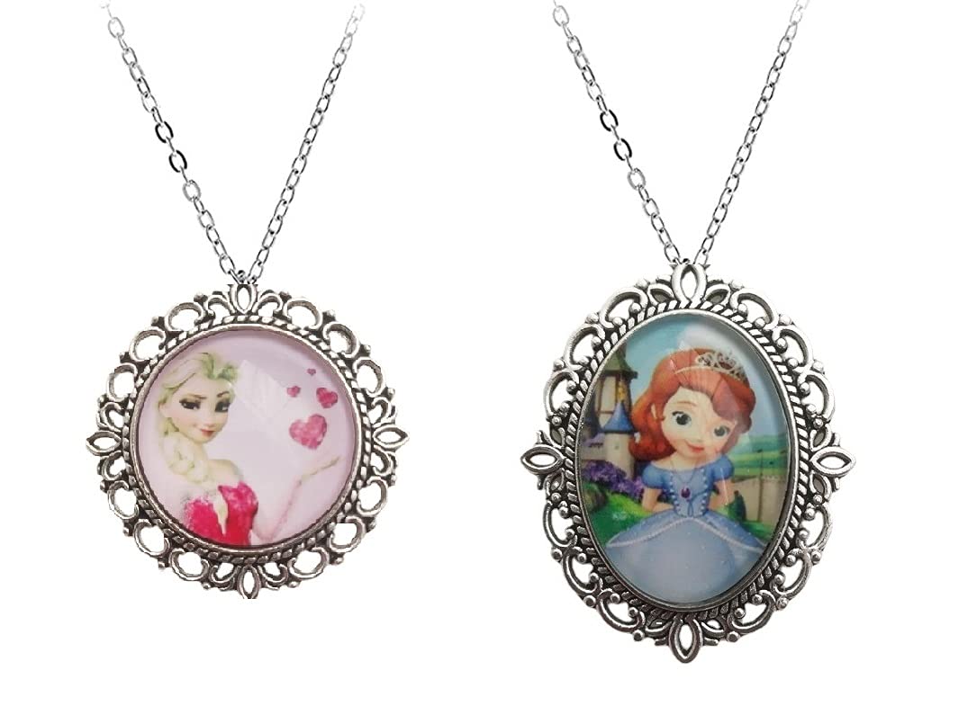 El Regalo 2 PCs Girls Princess Necklaces | Elsa/Sofia Princess Pendant Necklaces combo Jewelry Set for Girls/Kids/Toddlers (B073WB3YFK) Amazon Price History, Amazon Price Tracker