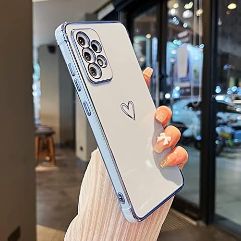 ZTOFERA Compatible with Samsung Galaxy A53 5G Case for Girls Women, Flexible Silicone Protective Phone Case with Cute Love Heart Pattern Golden Edging Shockproof Bumper Cover, Sierra Blue Cover