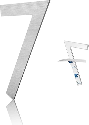 Números de casa modernos de 3 pulgadas, número de buzón de correo plateado cepillado, material de acero inoxidable, números de puerta autoadhesivos