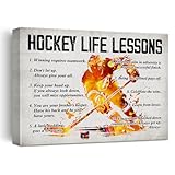 Hijie Hockey Poster Canvas Wall Art for Bedroom Home Decor, Hockey Life Lessons Canvas Print Painting Ready to Hang Gifts - Easel & Hanging Hook 12x15 Inch