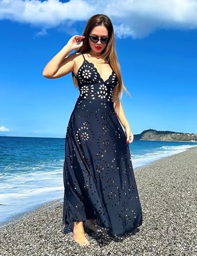 FLAXMAKER Women's One Piece Bathing Suit Petal Hollow V Neck Swimsuit and Skirt4