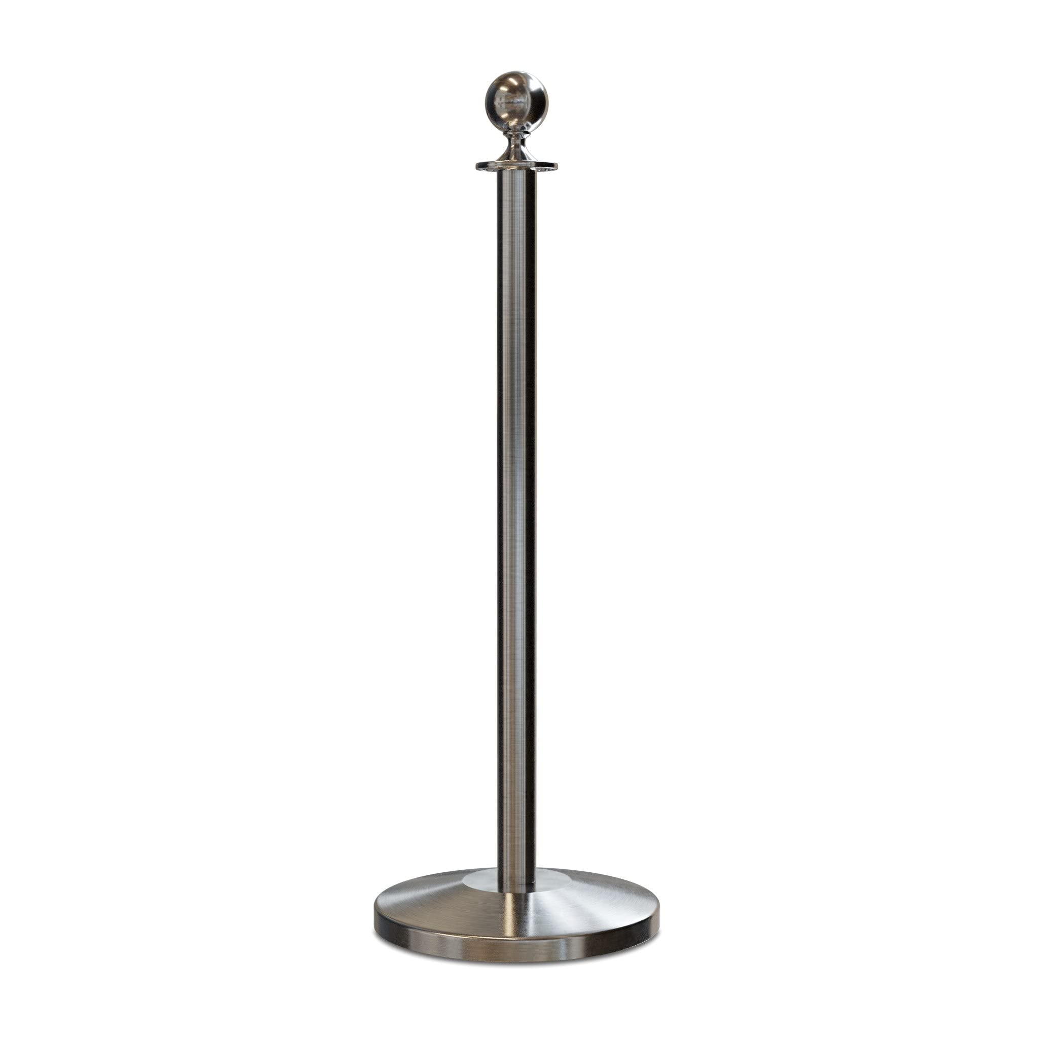 Montour Line Cline Post and Rope Stanchion, Sloped Base, (Satin Stainless Steel Post, Ball Top)