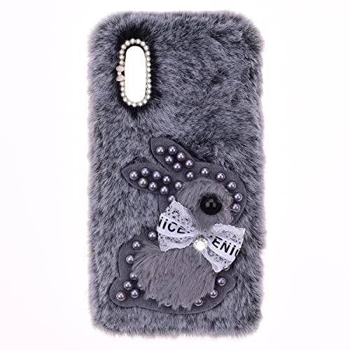 YKTO Étui Peluche Fourrure Lapin Coque Wiko Sunny 5 Coque Souple Dessin Animé Fille Noeud Perle Lapin Velours Coque Souple Peluche Fausse Fourrure Coque Wiko...