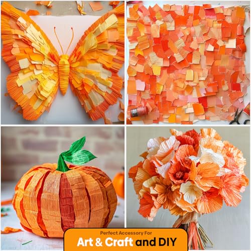 Image of 6 Orange Streamers with White, 492ft Pack of Crepe Paper Party Decorations | Each roll is 82 ft long and 1.8 Inch wide ideal for Birthday Party Decor, Baby showers and Cultural Parties