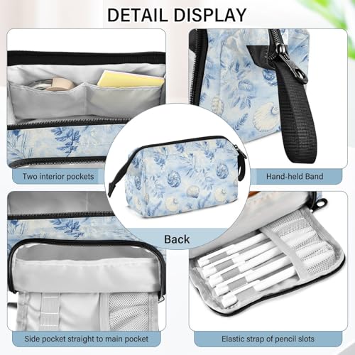 Image of Big Capacity Pencil Pen Case for Adults, Ocean Seashell Pencil Bags Portable Makeup Bag Stationery Storage for College Office