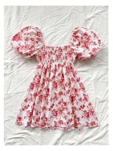 Image of Floerns Women's Floral Dress Puff Sleeve Dress Square Neck Summer Vacation Picnic Mini Dresses
