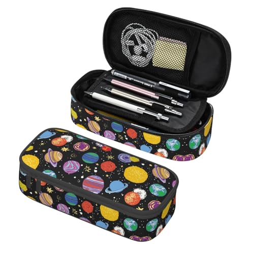 Image of Cartoon Space Planet Pencil Case Organizer Big Capacity Pencil Pouch Stationery With Zipper School Supplies Pencil Bag For Girls Boys Office