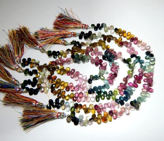 Multi Tourmaline Faceted Heart Beads Fil Pierre Fine Naturelle 7.2mm