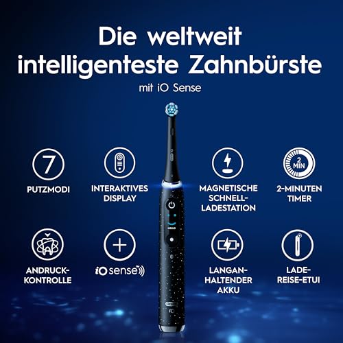 Oral-B iO Series 10 Elektrische Zahnbürste — Electric Toothbrush, Inkl. 1 Aufsteckbürste, iOSense, Lade-Reise-Etui — 7 Putzmodi für Zahnpflege, Zahnbürste Elektrisch, Designed by Braun, Schwarz – Bild 4