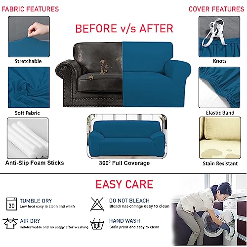 Image of LAZI Sofa Cover 3+1+1 Seater Airforce Blue Big Spandex Non-Slip Elastic Stretchable 3 Seater and 2 Seater Fully Covered 5 Seater Sofa Cover Protector for Sofa Stretchable slipcovers