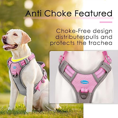ThinkPet Anti Zug Hundegeschirr mit Griff - Verstellbar, Reflektierend, Atmungsaktiv, Gepolstert (M, Leuchtend Rosa)