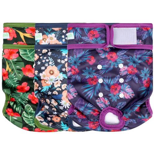 Image of wegreeco Washable Female Dog Diapers Highly Absorbent Reusable Diapers for Dog in Heat Period, 3 Pack (Hawaiian, Large)
