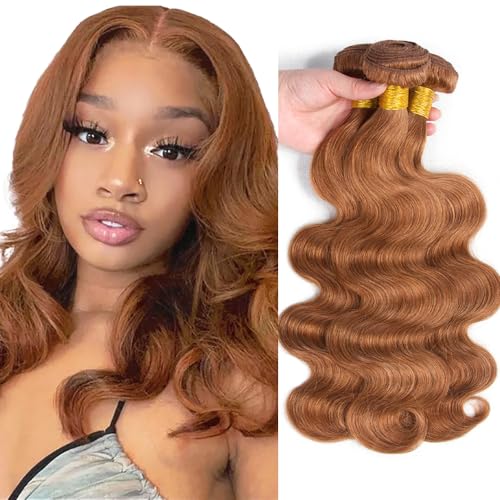 light brown bundles human hair Color 30 Body Wave 3 Bundles 12 14 16 inch AuokMar 8A Peruvian Virgin Remy Hair 30 Brown Bundle