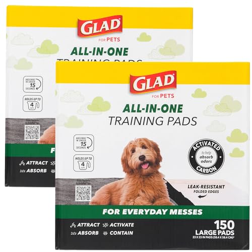 Image of Glad for Pets Black Charcoal Puppy Pads, All-in-One | Puppy Potty Training Pads That ABSORB & NEUTRALIZE Urine Instantly | New & Improved Quality Puppy Pee Pads, 150 count - 2 Pack