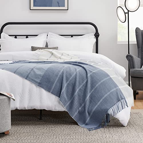 Bedsure Blue Throw Blanket With Tassel Woven Striped Cozy Soft Lightweight Plaid Decorative Blankets Knit Blanket For Couch Chair Bed Sofa In Spring Summer 50" X 60" #TOP1