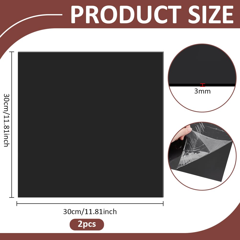 BENECREAT 2pcs 300x300mm Tapis en Silicone Autoadhésif, Feuille de Silicone Noire de 3mm d'Épaisseur, Matériau de Joint en Silicone pour Projets DIY, Joints d'Étanchéité, Amortissement, Artisanat