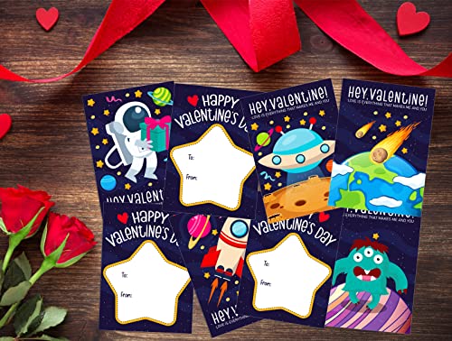D4DREAM Cartões sortidos de feliz dia dos namorados para crianças, 48 peças, cartões do espaço sider