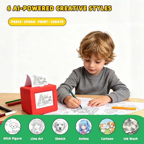 Image of Bxiadbzl AI Voice-Controlled Sticker Maker for Kids, Smart Pocket Thermal Printer with 6 Art Styles, Wireless WiFi Mini Portable Drawing & Coloring Machine for DIY(Black)