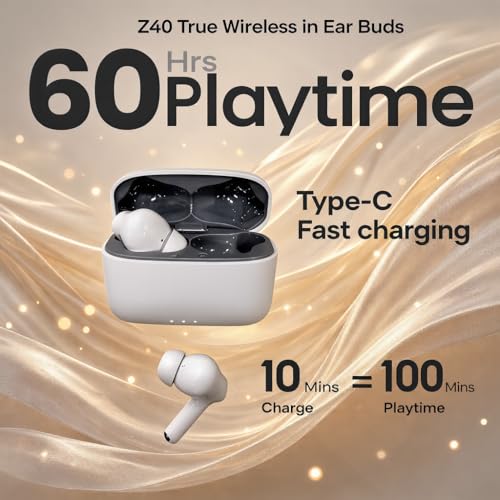 Image of Pods Black Gold Edition Bluetooth 5.3 Wireless Earbuds with ENC Noise Cancellation, 10mm Drivers, 30+ Hours Playtime, Smart Touch Control, Type-C Fast Charging, Deep Bass TWS Earphones (White)