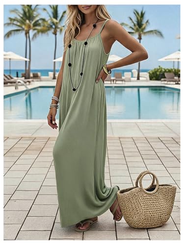 Image of SHENHE Women's Open Back Spaghetti Strap Beach Maxi Dress Loose Flowy Vacation Sundress