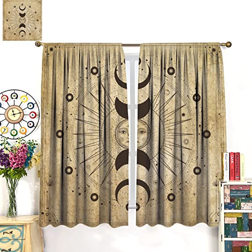 Kids Moon Stars Curtains Rod Pocket Gothic Galaxy Bedroom Decor Celestial Starry Witchy Mandala Diamond Teen Girls Women Living Room Window Drapes Fabric 2 Panels 42X45 Inch #TOP2