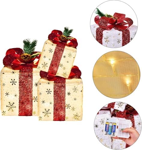 Set of 3 Christmas Lighted Gift Boxes, Pre-lit 60LED