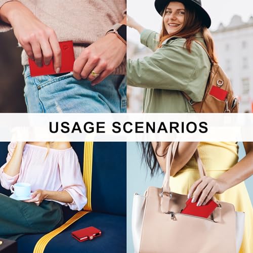 Image of Pop Up RFID Wallet Women, Small Wallet for Women Compatible with Airtag, Tri-fold Genuine Leather Wallet Women with Mirror, Zp-Red, Business Casual Style