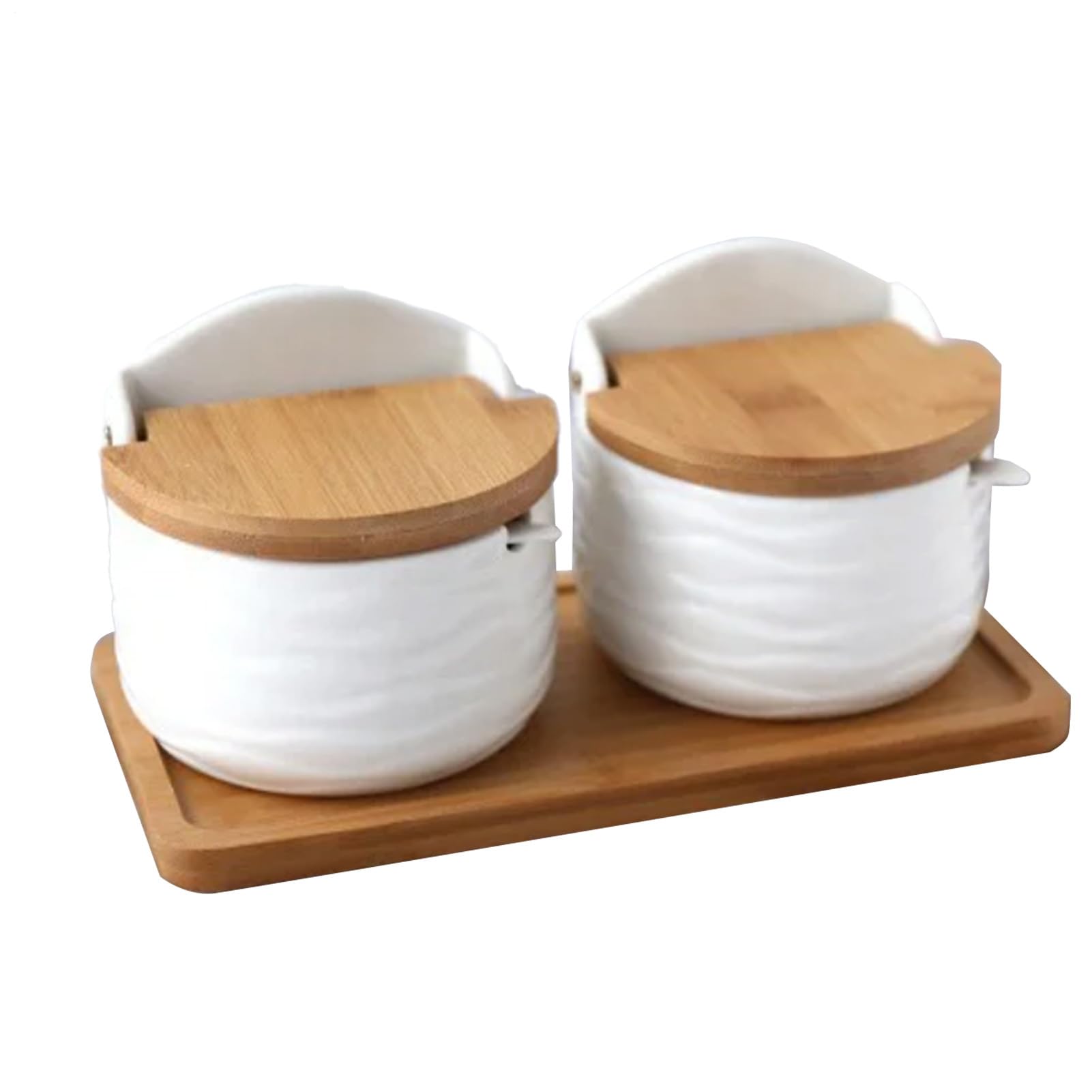 Per Sale Con Coperchio, Contenitore Per In Ceramica 2X Con Cucchiaio E Coperchio In Legno - Scatola Per Condimenti, Barattolo Per Condimenti Da Cucina, Porta Sale Per Bancone