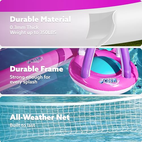 Image of JOYIN Inflatable Pool Float Set Volleyball Net & Basketball Hoops, Floating Swimming Game Toy Floaties for Kids and Adults Volleyball Court (105 inchx28 inchx35 inch)|Basketball (27 inchx23 inchx27 inch),L-Pink Purple