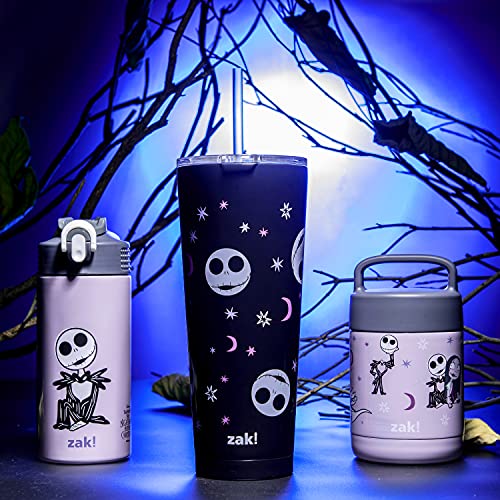 Image of Zak Designs Disney Vacuum Insulated Stainless Steel Travel Tumbler with Splash-Proof Lid, Includes Reusable Plastic Straw and Fits in Car Cup Holders (18 /8 SS, 25 oz, The Nightmare Before Christmas)
