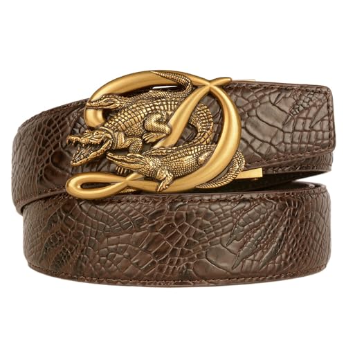 Ceinture à cliquet homme haut de gamme en motif crocodile à boucle filigrane gravée