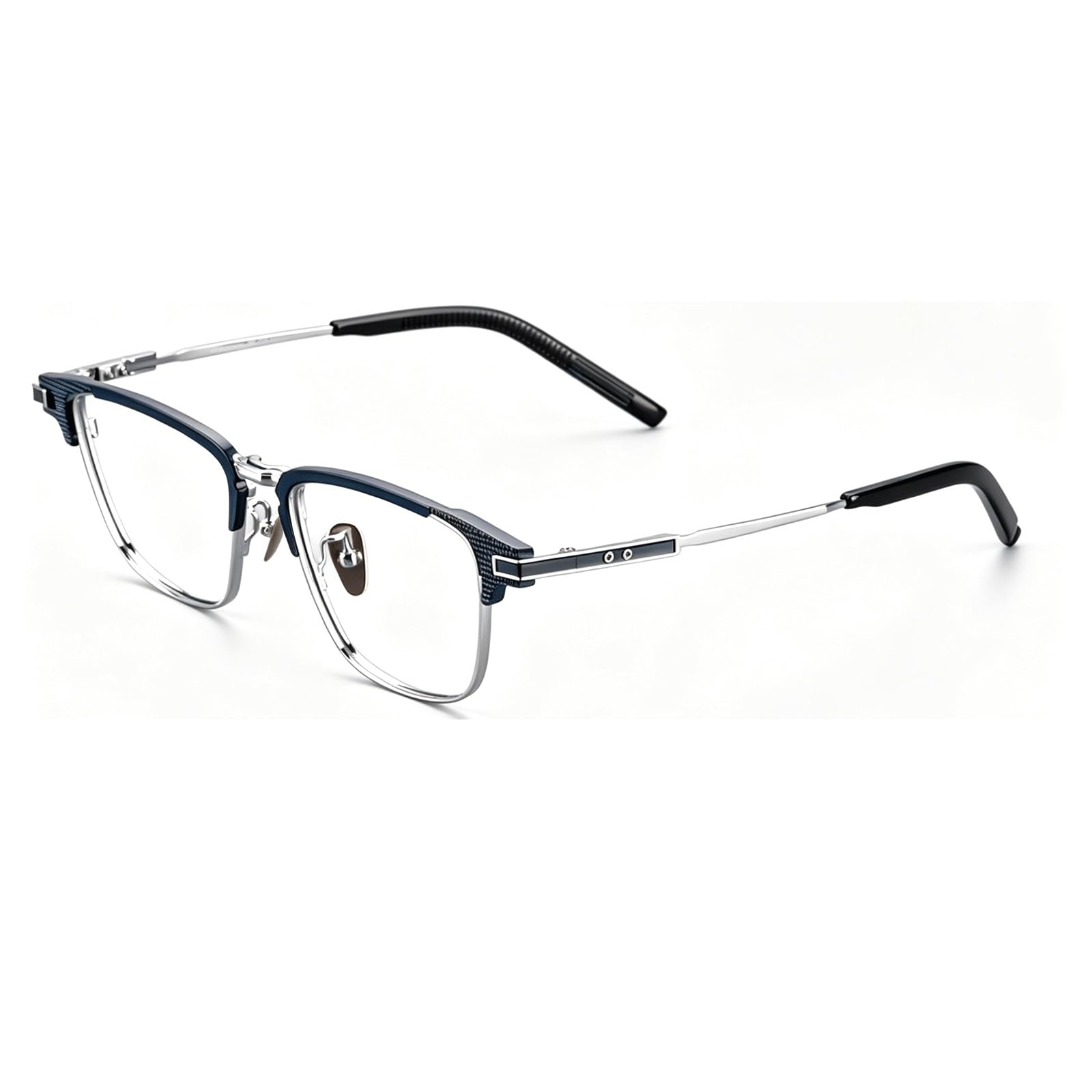 Montature for Occhiali quadrate Occhiali da Vista Senza prescrizione in Titanio Puro Occhiali con Montatura Completa for Computer con naselli Comfort Fit(Blauw)