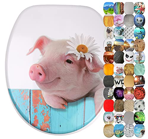 Sanilo Sedile WC con chiusura ammortizzata, grande scelta di belli copriwater da legno robusto e di alta qualità (Maiale)