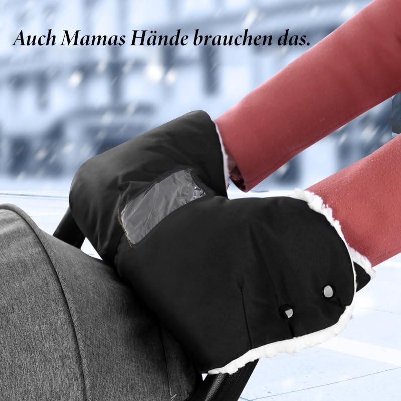Handwärmer Kinderwagen,Wasserdichter Winddicht Warme mit Flanell Stroller Handschuhe,Kinderwagenschaukler Winter Zubehör,Universalgröße Buggy Handmuff,Schön Warm,für Kinderwagen Buggys Fahrradanhänger