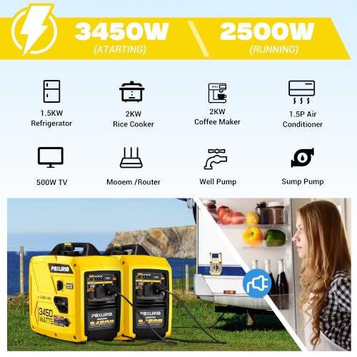 Image of 3450-Watt Dual Fuel Inverter Generator, Gas & Propane Portable Generator for Home Backup, Camping & RV, Super Quiet 59dB, 1.6 Gal Tank Up to 8.3 Hours, 120V EPA Compliant, Yellow