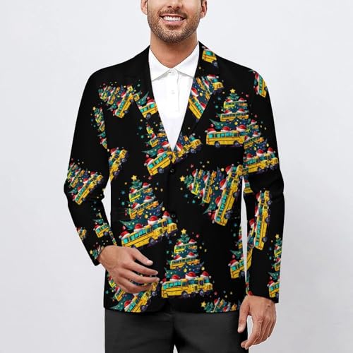 School Bus Christmas Tree Men's Suits Dress Business Formal Suit Print Jackets Coat for Wedding Party2