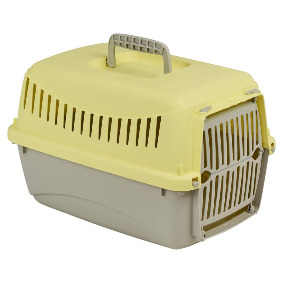 URBNLIVING Transportini Pet Carrier Travel Crate for Cats & Small Dogs | Portable Lightweight Cage with Ventilation | Pastel Design - Large - yellow