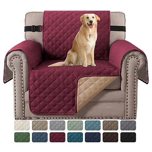 H.VERSAILTEX Funda reversible para sofá y silla, repelente al agua, protector de muebles, antideslizante, con correa elástica, para niños y mascotas (sillón, rojo/bronceado)
