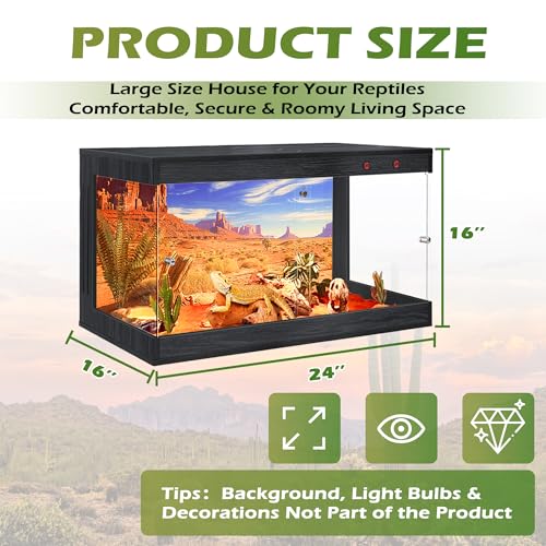 Image of ROYXEN Reptile Enclosure,31 Gallons Reptile Tank with Wooden Top and Lockable Design,Tempered Glass Bearded Dragon Tank for Lizard Gecko Habitat (Black,24 inch Length)