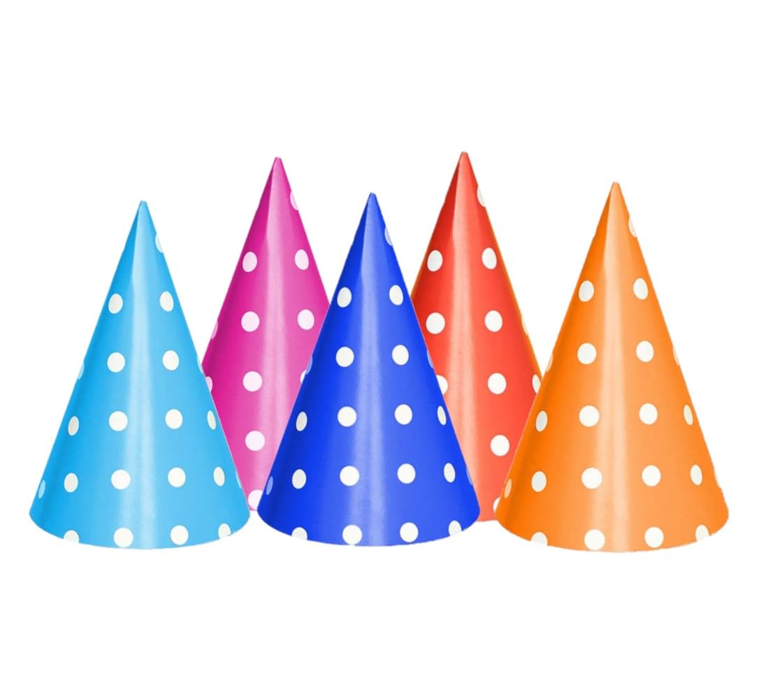 IHS ONLINE Polka Dot Happy Birthday Party Hat for Kids Children Cone Celebration Cap - Multi Colour (Pack of 20)